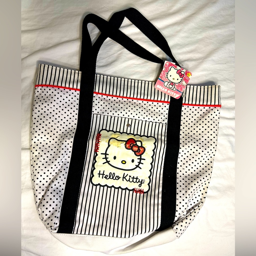 Hello Kitty tote black and white polka dot